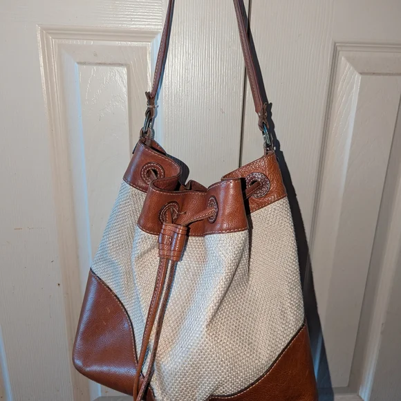 Elegant Two-Tone Leather and Canvas Women's Bag - Picture 5 of 9